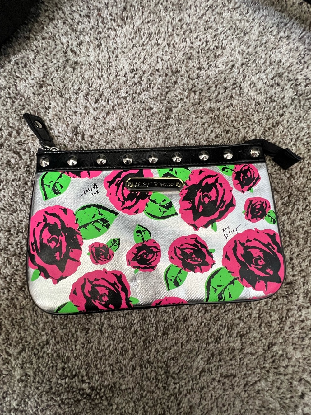 Betsey Johnson Rose Foiled Studded Clutch